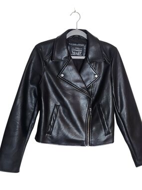 Levi's Womens Cropped Black Faux Leather Moto Jacket Size Small NWT